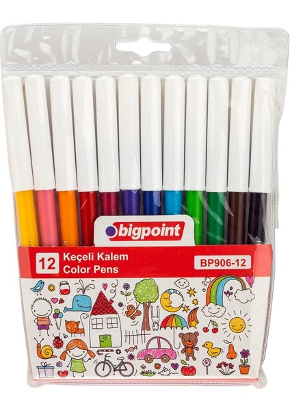 Keçeli Kalem 12'li Renkli Set Çocuklar İçin Eğlenceli Çizim Araçları