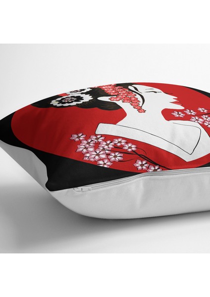 ve Kırmızı Zeminli Japon Kız Modern Yer Minderi modelleri
