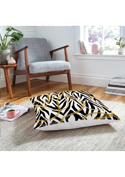 Zebra Zeminde Zincir Desen Özel Tasarım Dijital Baskılı Yer Minderi