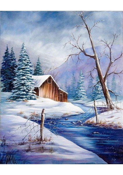 Kar Manzarası Elmas Mozaik Tablo 40 x 50 cm