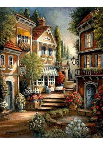 Dar Sokak ve Evler Elmas Mozaik Tablo 46 x 58 cm