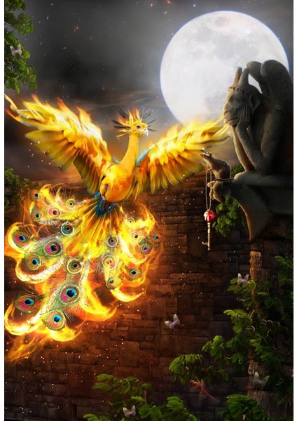 Marcel Sanat Ay Işığında Anka Kuşu 51 x 74 Elmas Mozaik Tablo