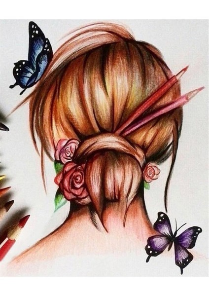 Saçımdaki Kalemler Marcel Sanat Elmas Mozaik Puzzle Tablo 40 x 50