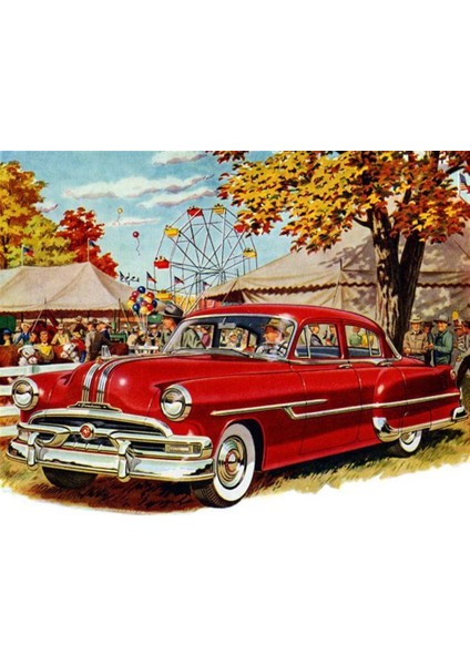 1953 Model Pontiac Chieftain Kırmızı Elmas Mozaik Tablo 64 x 51 cm