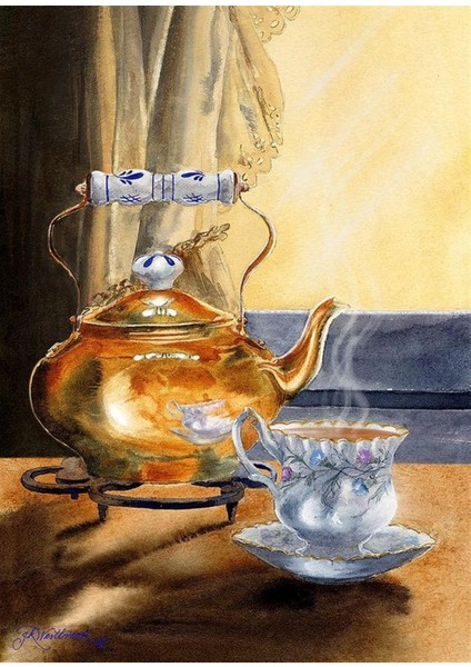 Bir Fincan Çay Elmas Mozaik Tablo