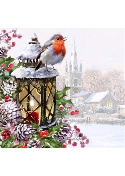 Marcel Sanat Kar Serisi Kar ve Kuş Elmas Mozaik Tablo 53 x 53 cm