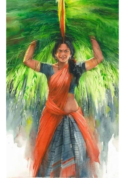 Marcel Sanat Hint Serisi Hintli Kadın Elmas Mozaik Tablo 40 x 65 cm