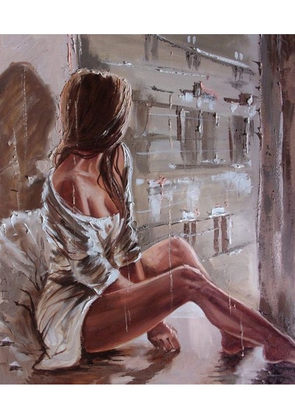 Modern Kız Elmas Mozaik Tablo 48 x 56