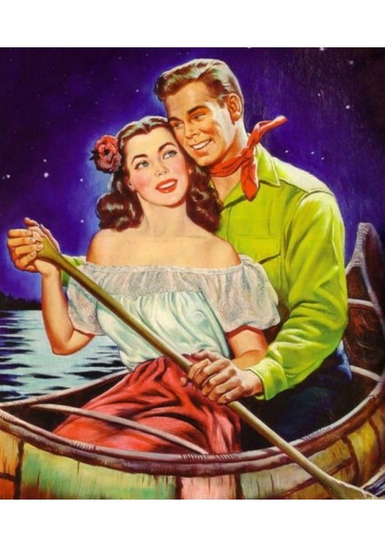 Retro-Vintage Amerikan Aşk Fimi Serisi Elmas Mozaik Tablo 48 x 56 cm