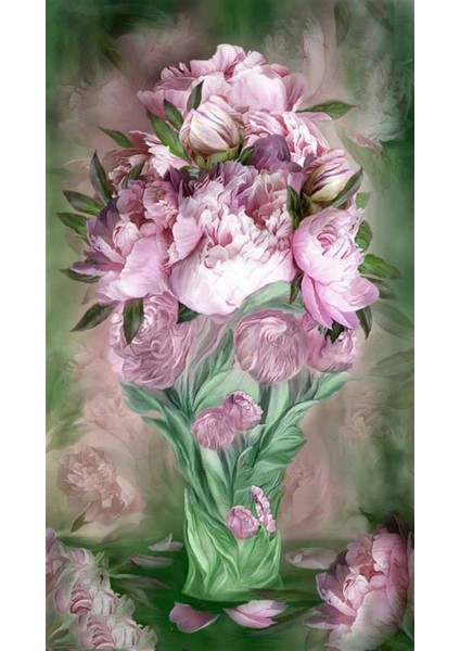 Marcel Sanat Muhteşem Pembe Zambak Elmas Mozaik Tablo 33 x 61 cm