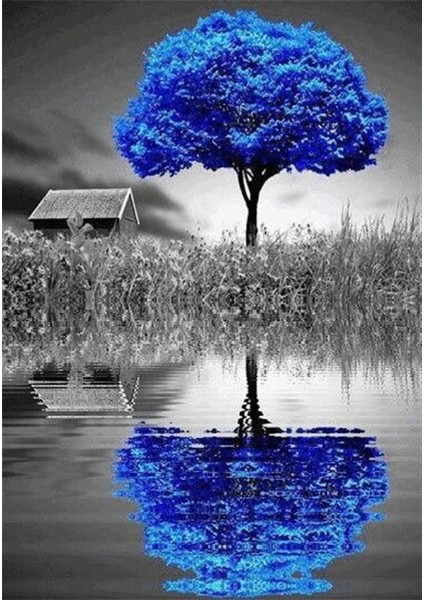 Mavi Ağaç Elmas Mozaik Tablo 35 x 50 cm