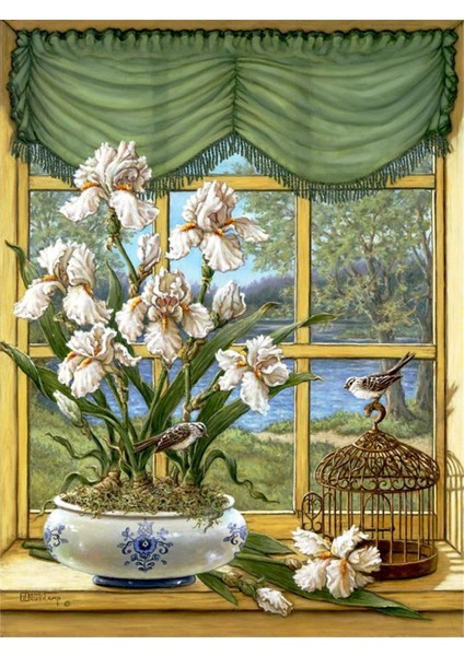 Penceremden Sonbahar Marcel Sanat Elmas Mozaik Puzzle Tablo 38 x 51