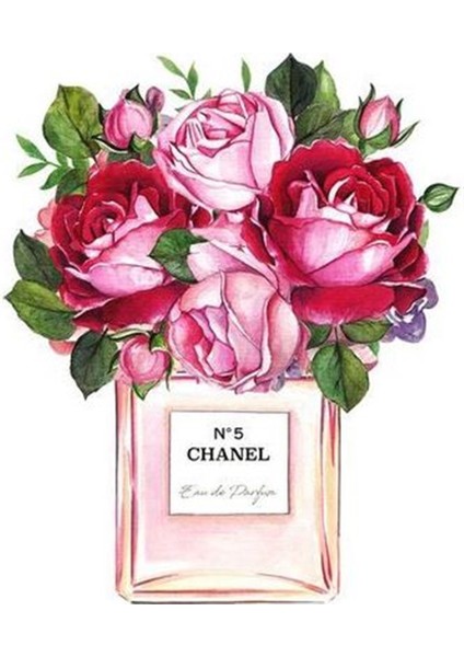 Chanel Pembe Çiçekli Parfüm Şişesi Tablo 46 x 58 cm