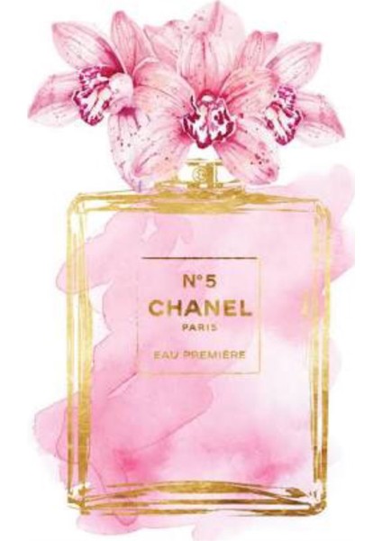 Chanel Pembe Çiçekli Parfüm Şişesi Marcel Sanat Elmas Mozaik Puzzle Tablo 30 x 46