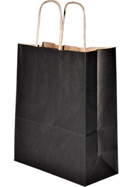 Burgu Saplı Siyah Kağıt Çanta 25X12X31 cm - 25'li