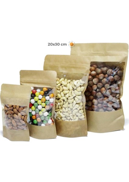 Geniş Pencereli Kraft Doypack 20X30 cm - 100'LÜ