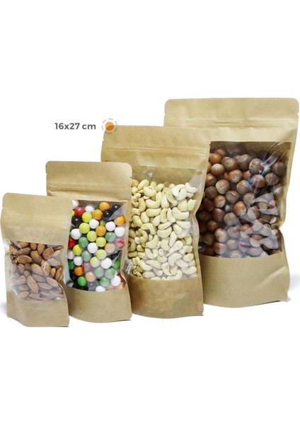 Geniş Pencereli Kraft Doypack 16X27 cm - 100'LÜ