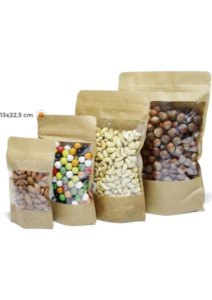 Geniş Pencereli Kraft Doypack 13X22,5 cm - 100'LÜ