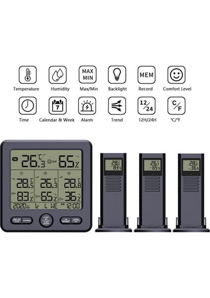 Mbw 3 Uzaktan Sensörlü Dijital Kablosuz İç Ve Dış Mekan Termometresi - Siyah (Yurt Dışından)