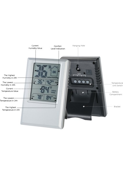 Mbw °C / F Dijital Termometre Higrometre Kapalı Sıcaklık (Yurt Dışından)