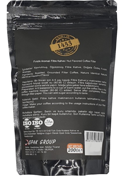 Asırlık Kahve 1453 Fındıklı Filtre Kahve ( 200 gr )