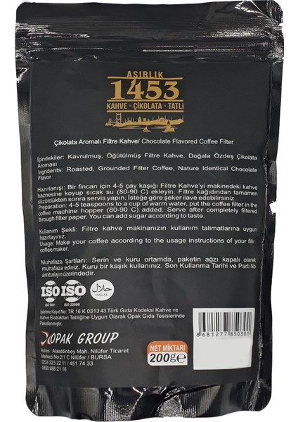 Asırlık Kahve 1453 Çikolatalı Filtre Kahve ( 200 gr )