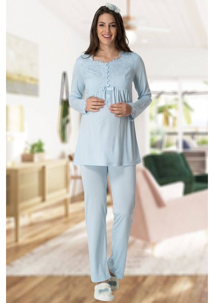 By Mecit Pijama Sabahlıklı Lohusa Pijama Takımı