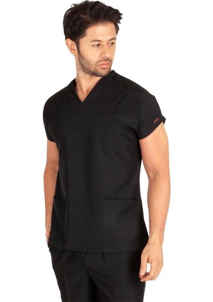 Erkek Doktor Hemşire Forması Scrubs Alpaka Kumaş Hastane Nöbet Tek Üst Zarf Yaka Yarasa Kol