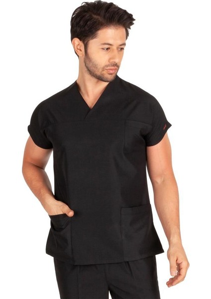 Erkek Doktor Hemşire Forması Scrubs Alpaka Kumaş Hastane Nöbet Tek Üst Zarf Yaka Yarasa Kol fiyatları