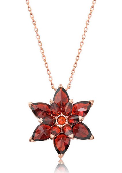 Gümüş Kırmızı Lotus Çiçeği Kolye