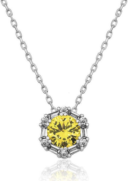 ​​Gümüş Buğday Sarısı Baget Taşlı Kadın Kolye