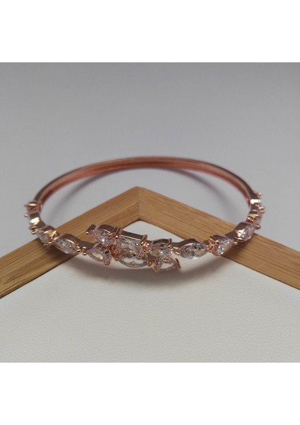 Zirkon Taşlı Kelepçe Pirinç Bileklik Rose Renk fiyatları