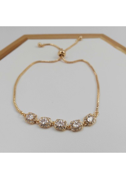 Zirkon Taşlı Asansör Bileklik Gold Renk