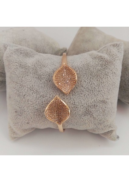 Zirkon Taşlı Kelepçe Pirinç Bileklik Gold Renk