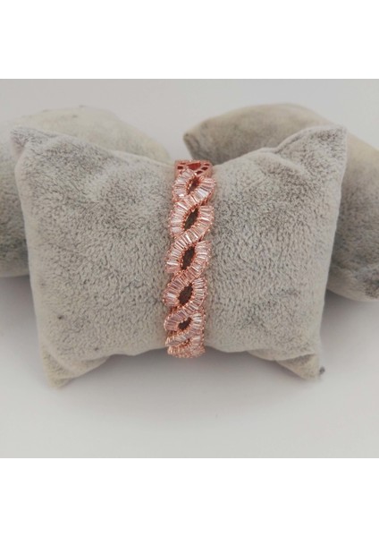 Zirkon Taşlı Kelepçe Pirinç Bileklik Rose Renk