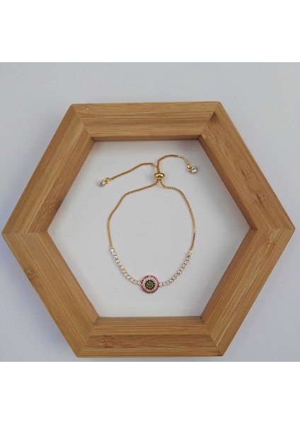 Zirkon Taşlı Asansör Bileklik Gold Renk