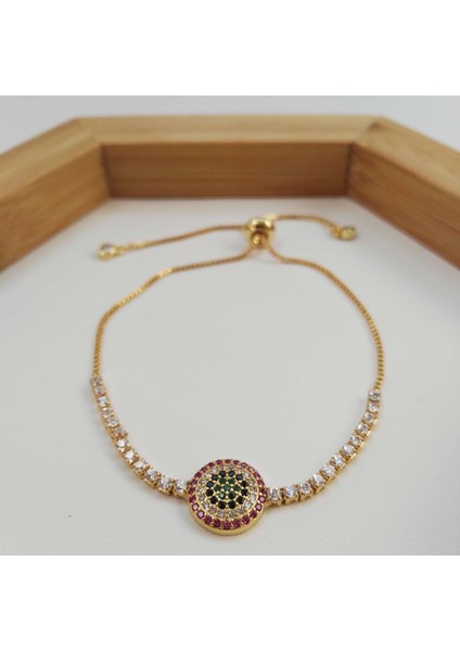 Zirkon Taşlı Asansör Bileklik Gold Renk