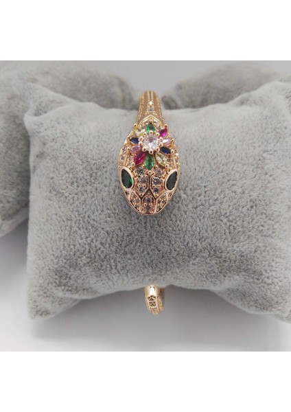 Zirkon Taşlı Kelepçe Pirinç Bileklik Gold Renk