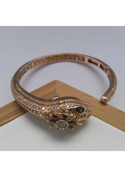 Zirkon Taşlı Kelepçe Pirinç Bileklik Gold Renk fiyatları