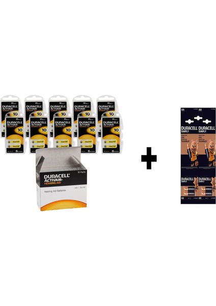 Activair 10 Kulaklık Pili Blister 6'lı 10 Paket + 4 Adet Duracell Aa Kalem Pil