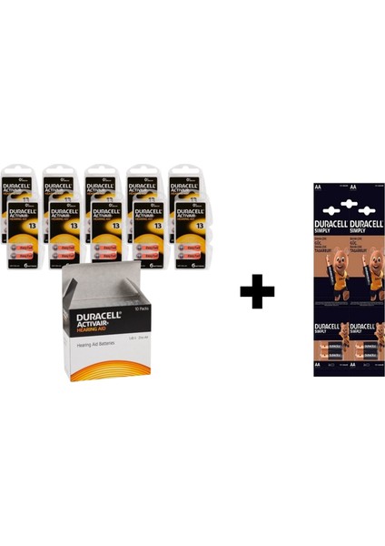 Activair 13 Kulaklık Pili Blister 6'lı 10 Paket + 4 Adet Duracell Aa Kalem Pil