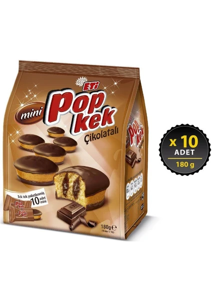 Popkek Mini Çikolatalı Kek 180 g x 10 Adet