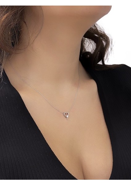 Swarovski Taş Minik Kalp 925 Gümüş Kolye