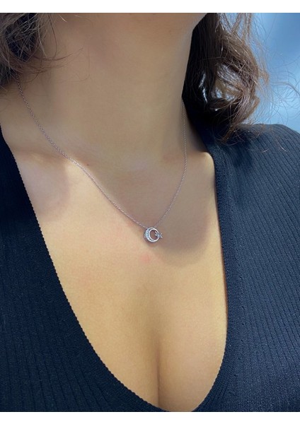 Swarovski Taşlı Ayyıldız 925 Gümüş Kolye