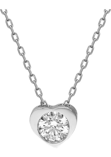 Swarovski Taşlı Kalp Tektaş 925 Gümüş Kolye