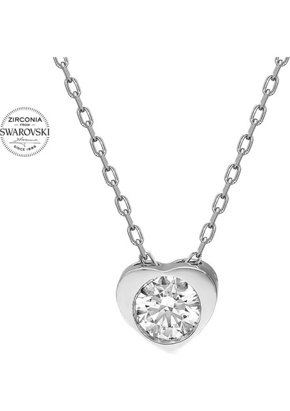 Swarovski Taşlı Kalp Tektaş 925 Gümüş Kolye