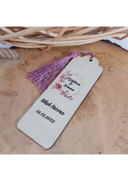 30 Adet Ahşap Kişiye Özel Baskılı Kitap Ayracı Püsküllü Nikah Şekeri, Düğün Si