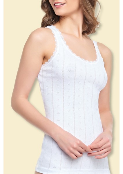 Kadın Jakarlı Kalın Askılı Pirates Beyaz Atlet 3'lü Paket 0201-