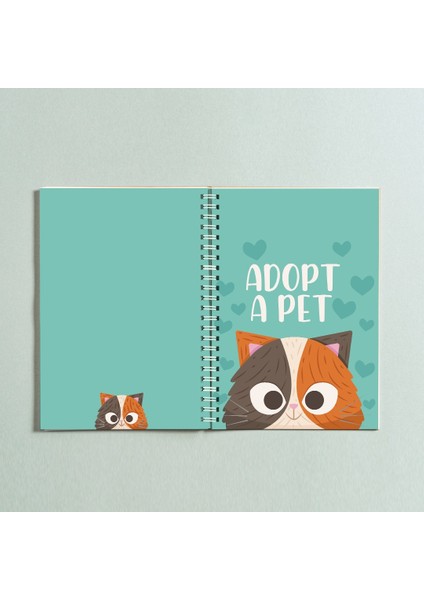 A5 Kedi Adopt A Pet Tasarım Spiralli Çizgisiz Defter PYTKDT0259