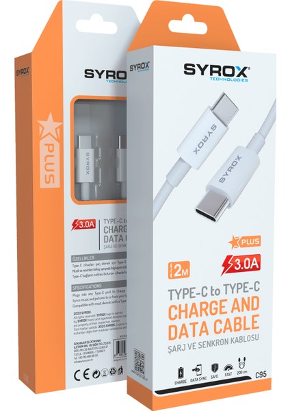 C95 Plus 3.0A Type-C To Type-C USB Şarj ve Data Kablosu